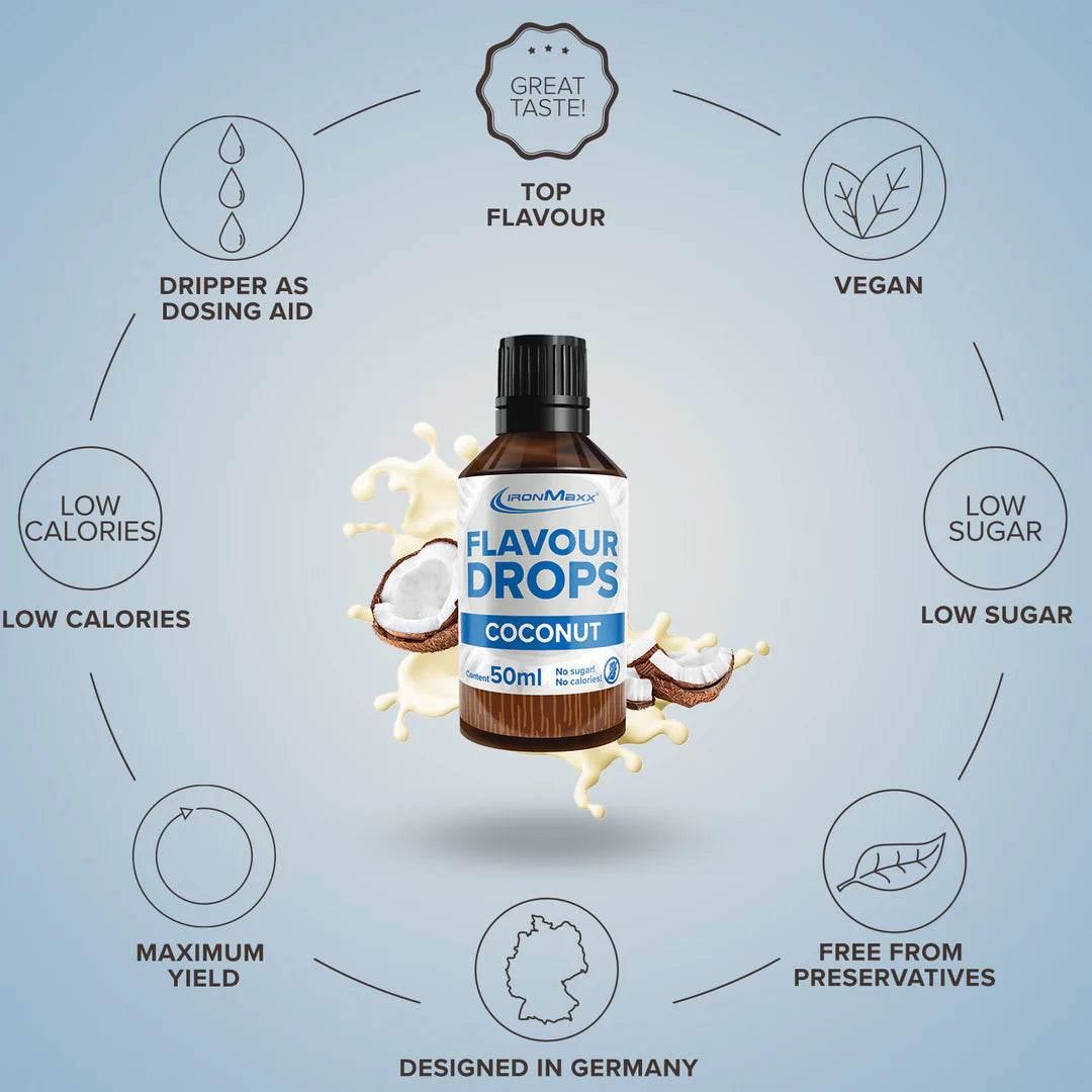 IRONMAXX Flavor Drops | 50ml Bottle | Multiple Flavors, Zero Calorie, Sugar-Free Enhancer - QIMIA NUTRITION