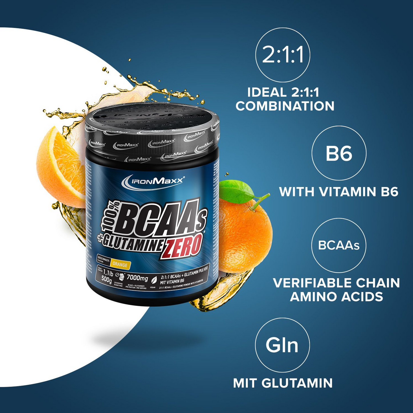 IRONMAXX 100% BCAAs + Glutamine Zero | 500g by IRONMAXX - Premium AMINO ACIDS available at Qimia Nutrition UAE