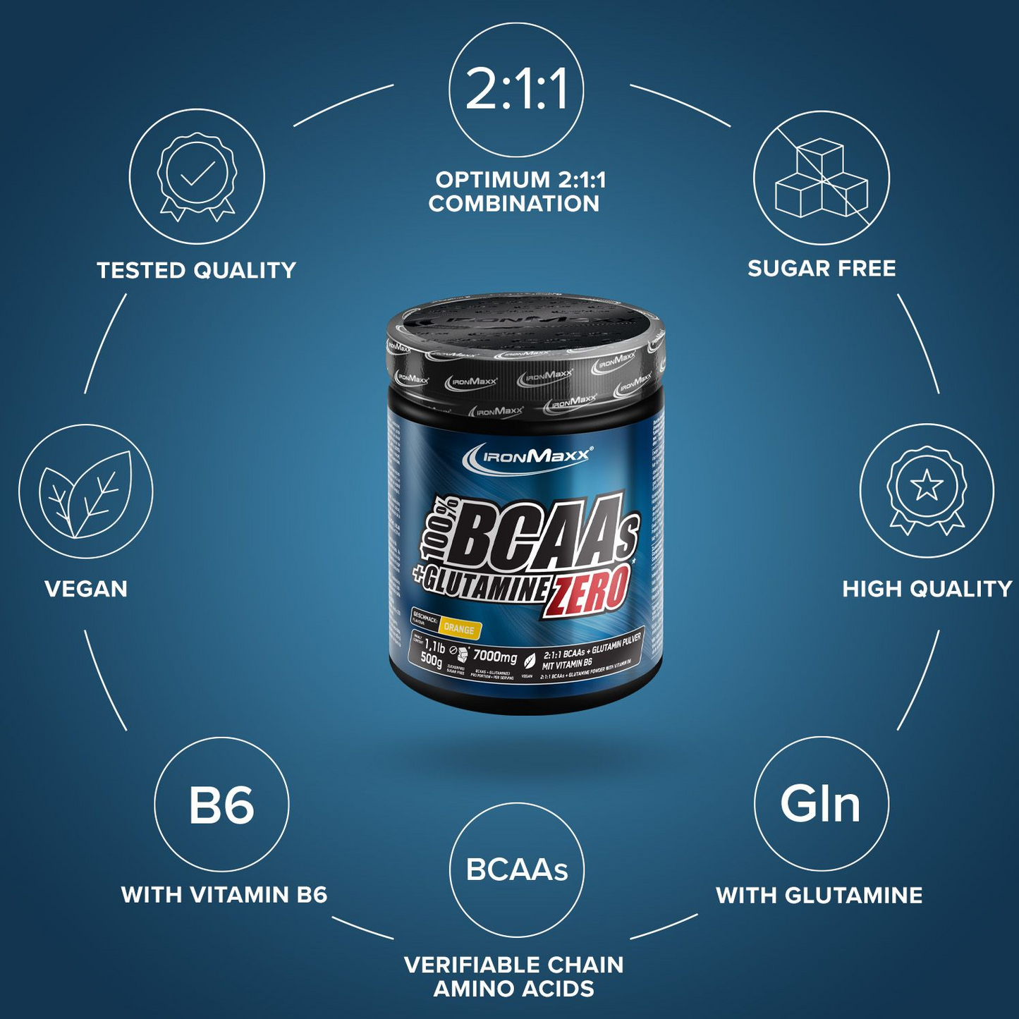 IRONMAXX 100% BCAAs + Glutamine Zero | 500g by IRONMAXX - Premium AMINO ACIDS available at Qimia Nutrition UAE
