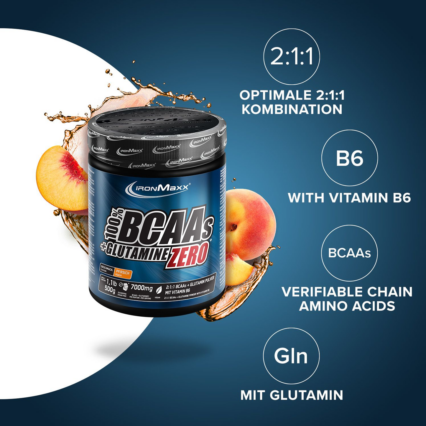 IRONMAXX 100% BCAAs + Glutamine Zero | 500g by IRONMAXX - Premium AMINO ACIDS available at Qimia Nutrition UAE