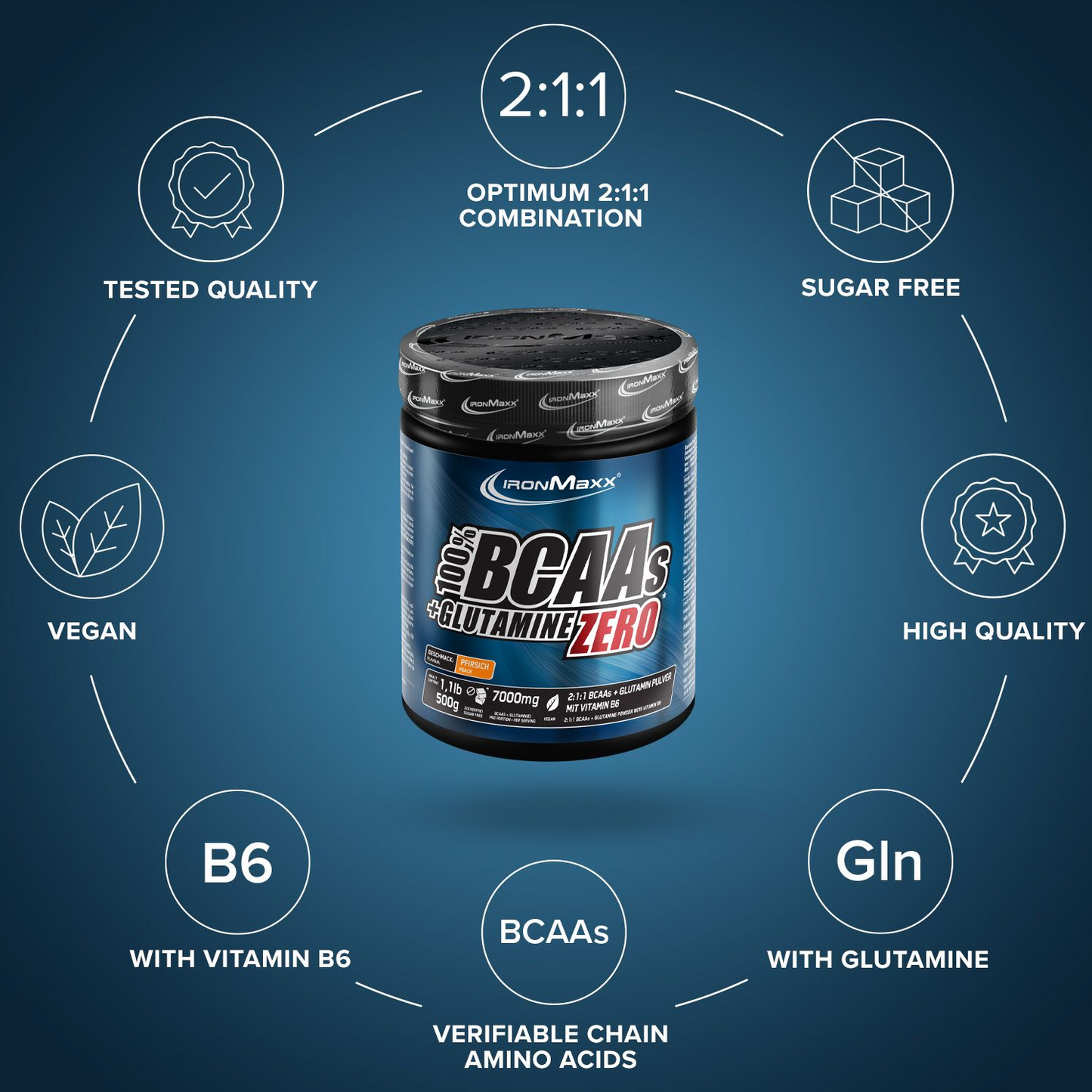 IRONMAXX 100% BCAAs + Glutamine Zero | 500g by IRONMAXX - Premium AMINO ACIDS available at Qimia Nutrition UAE