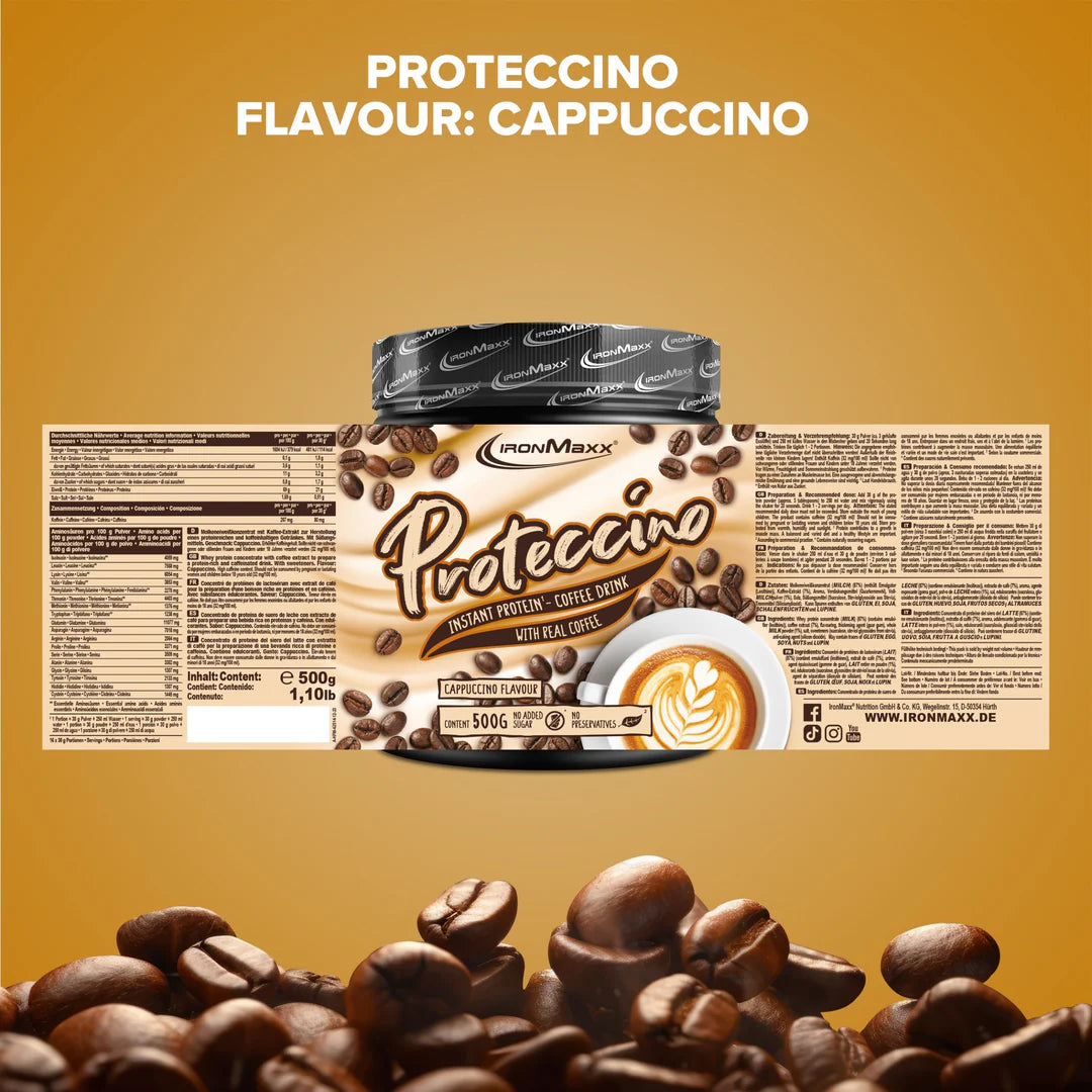 IRONMAXX Proteccino | Protein Coffee with Whey Protein & Real Coffee Extract | 500g | Multiple Flavors Available