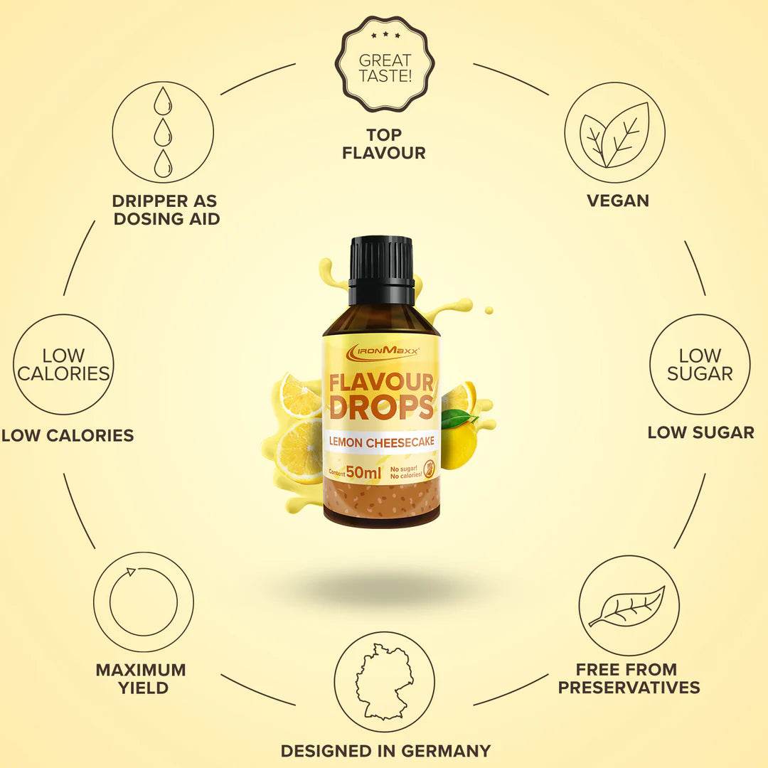IRONMAXX Flavor Drops | 50ml Bottle | Multiple Flavors, Zero Calorie, Sugar-Free Enhancer - QIMIA NUTRITION