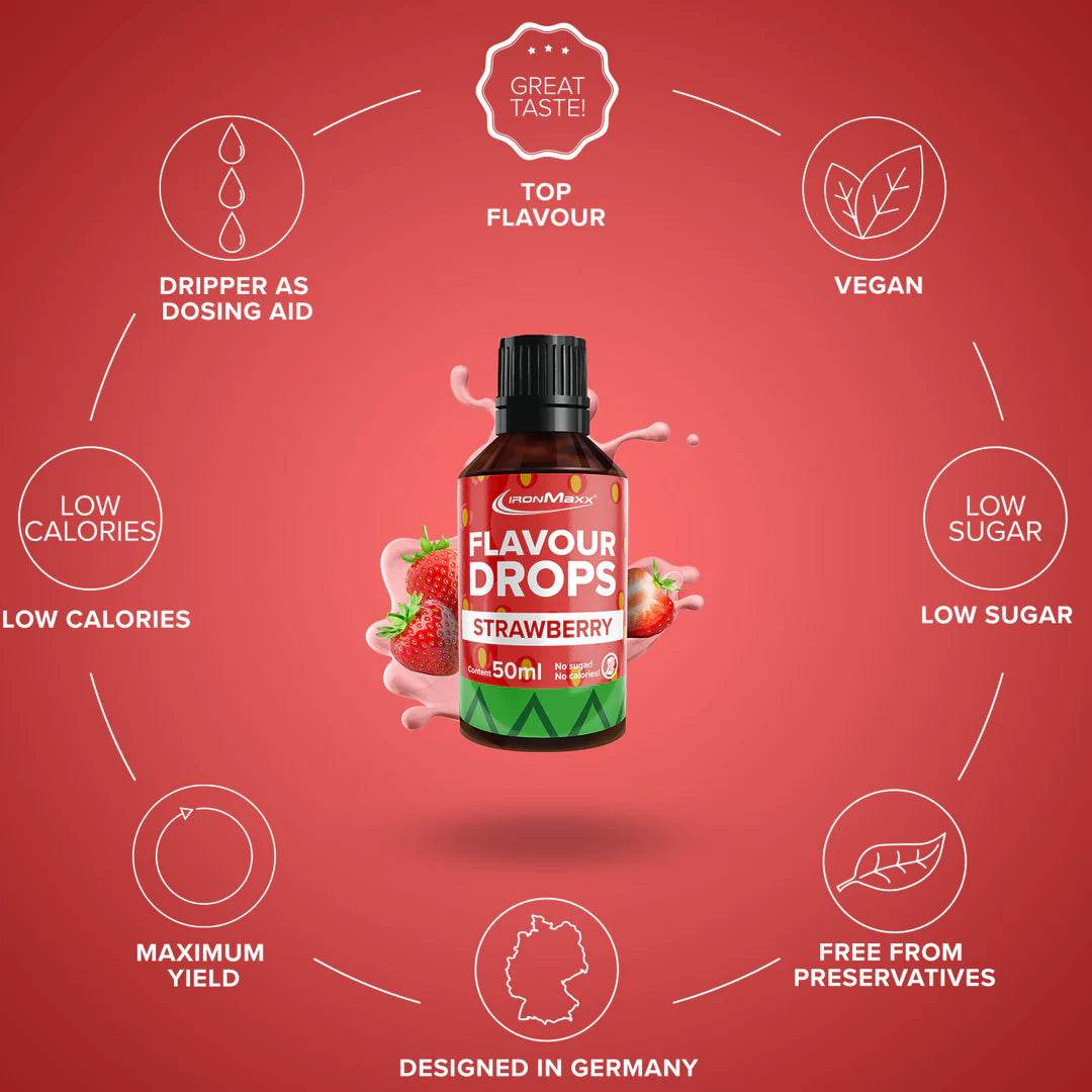 IRONMAXX Flavor Drops | 50ml Bottle | Multiple Flavors, Zero Calorie, Sugar-Free Enhancer - QIMIA NUTRITION