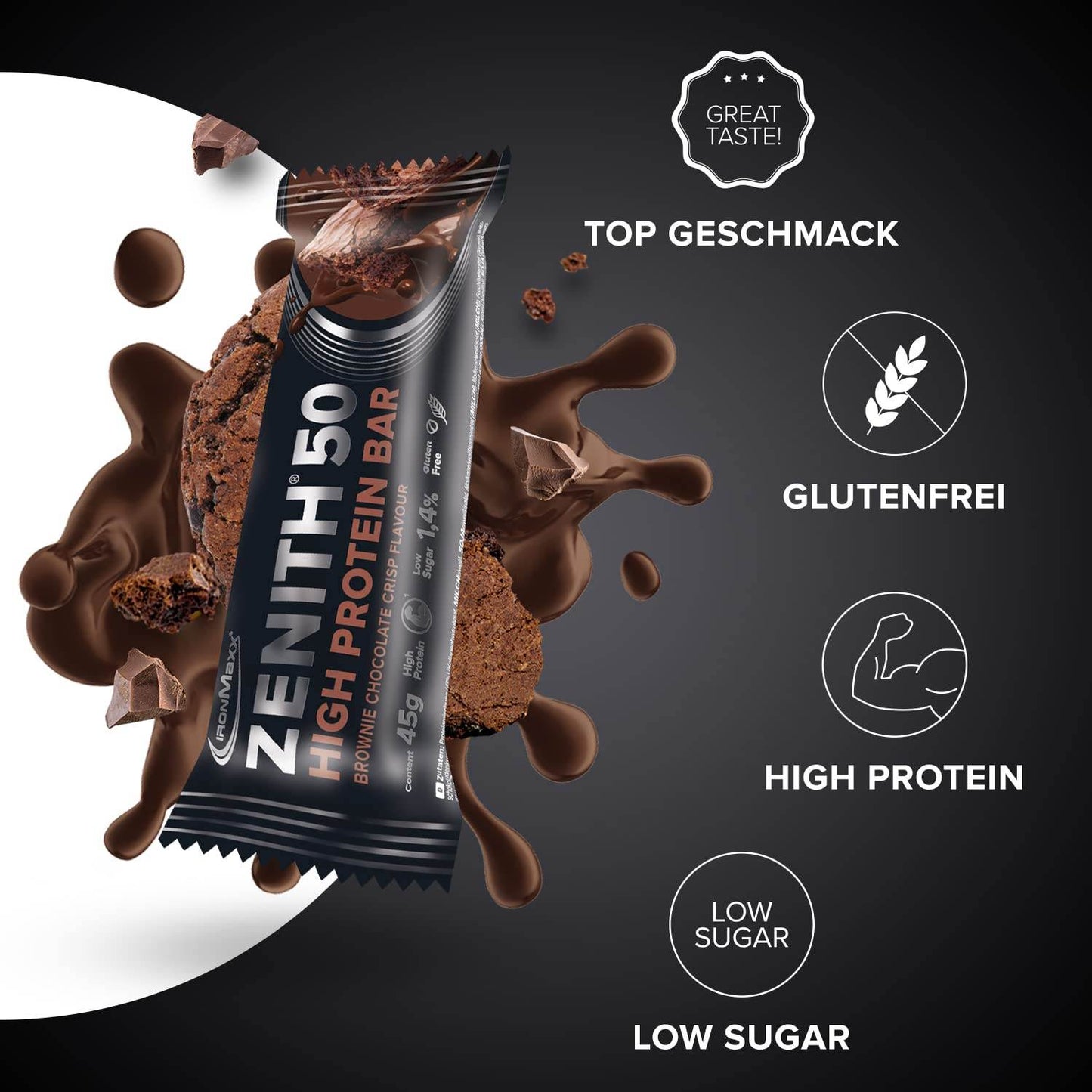 IRONMAXX ZENITH 50 Protein Bar 45g | 50% Protein, Low Sugar - QIMIA NUTRITION