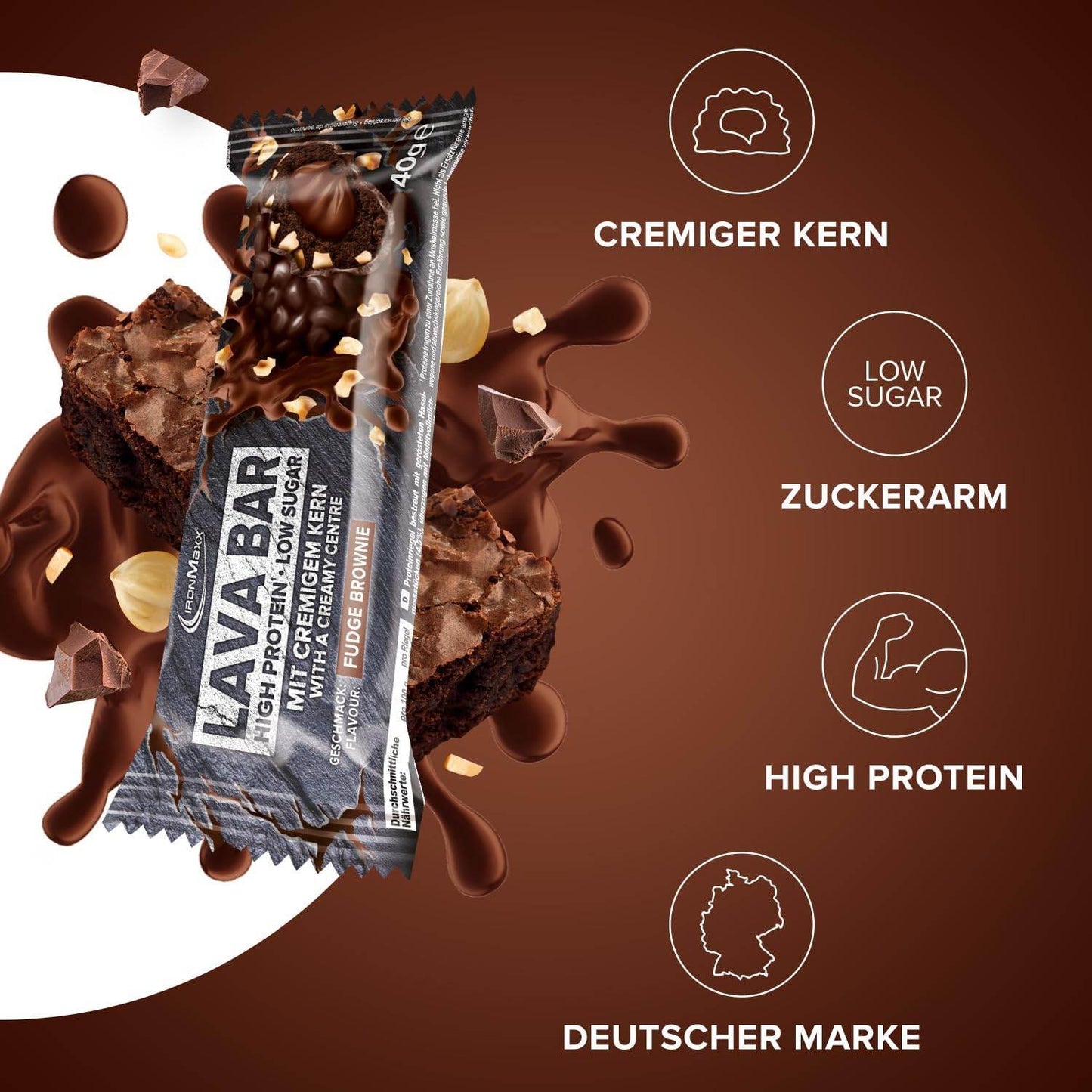 IRONMAXX Lava Protein Bar | 18 x 40g | Multiple Flavours, Creamy Core, High Protein, Low Sugar - QIMIA NUTRITION