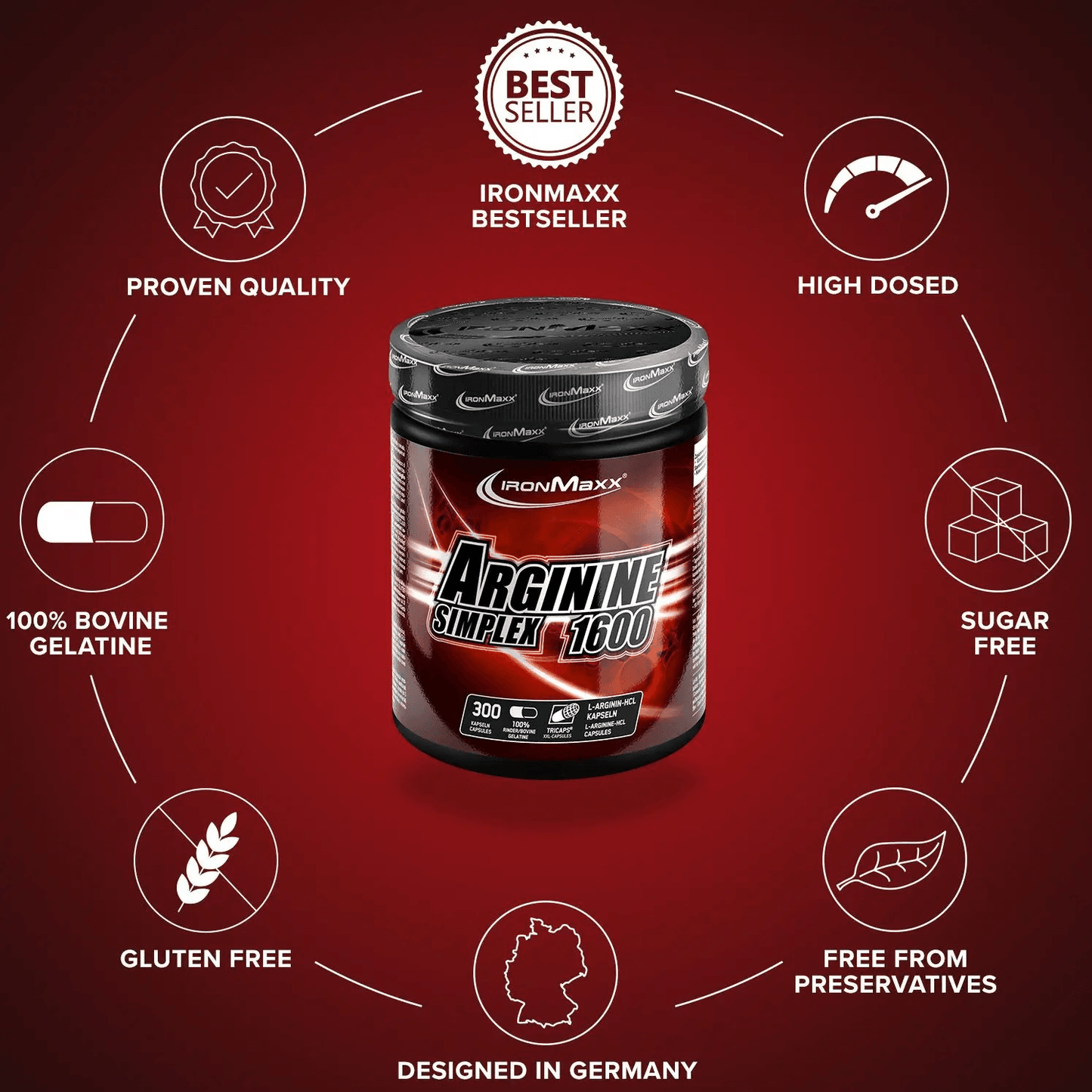 IRONMAXX Arginine Simplex 1600 | 300 TRICAPS - QIMIA NUTRITION