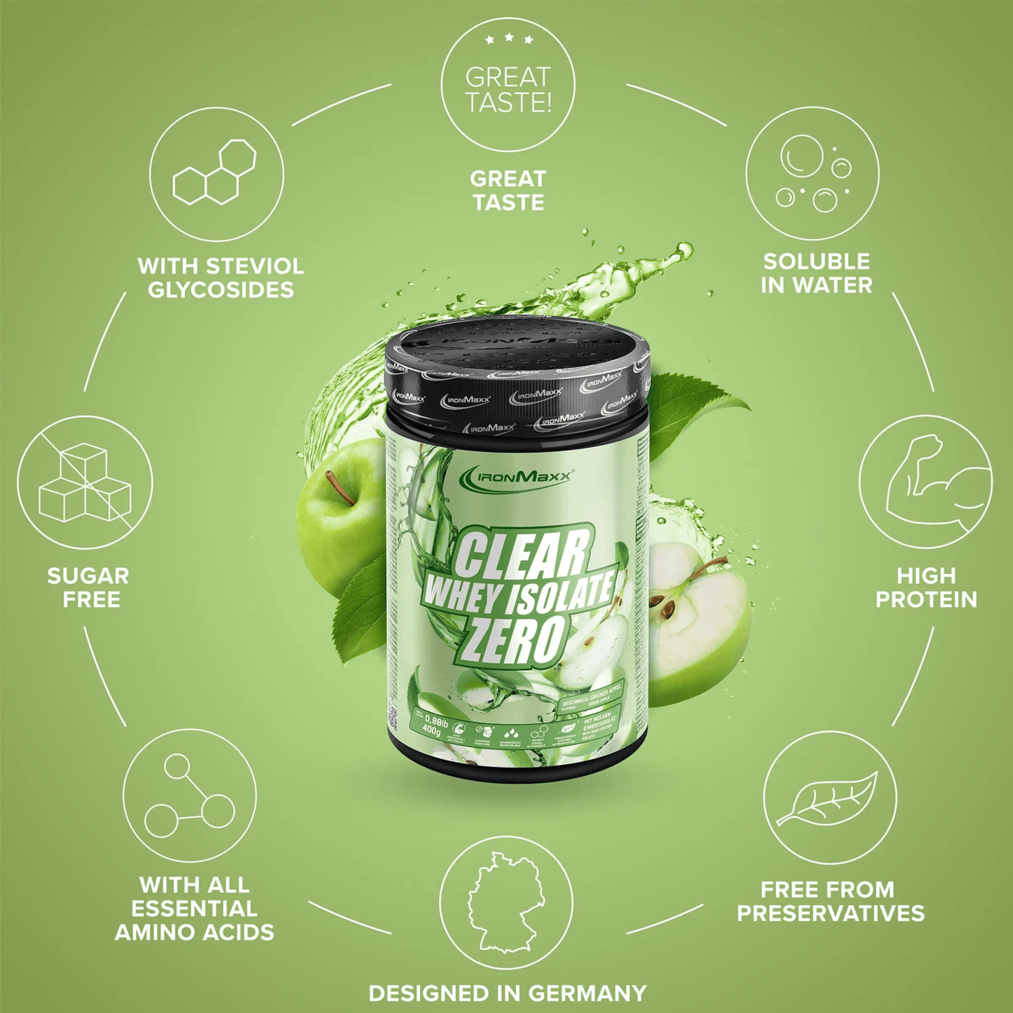 IRONMAXX CLEAR 100% WHEY ISOLATE ZERO | 400g | Multiple Flavors, Refreshing & Sugar-Free Protein - QIMIA NUTRITION