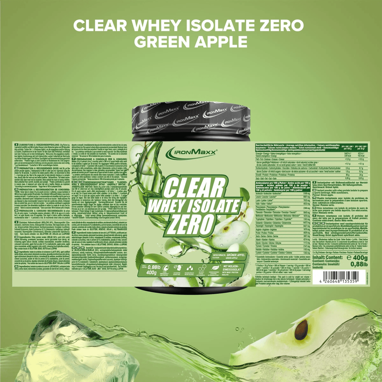 IRONMAXX CLEAR 100% WHEY ISOLATE ZERO | 400g | Multiple Flavors, Refreshing & Sugar-Free Protein - QIMIA NUTRITION