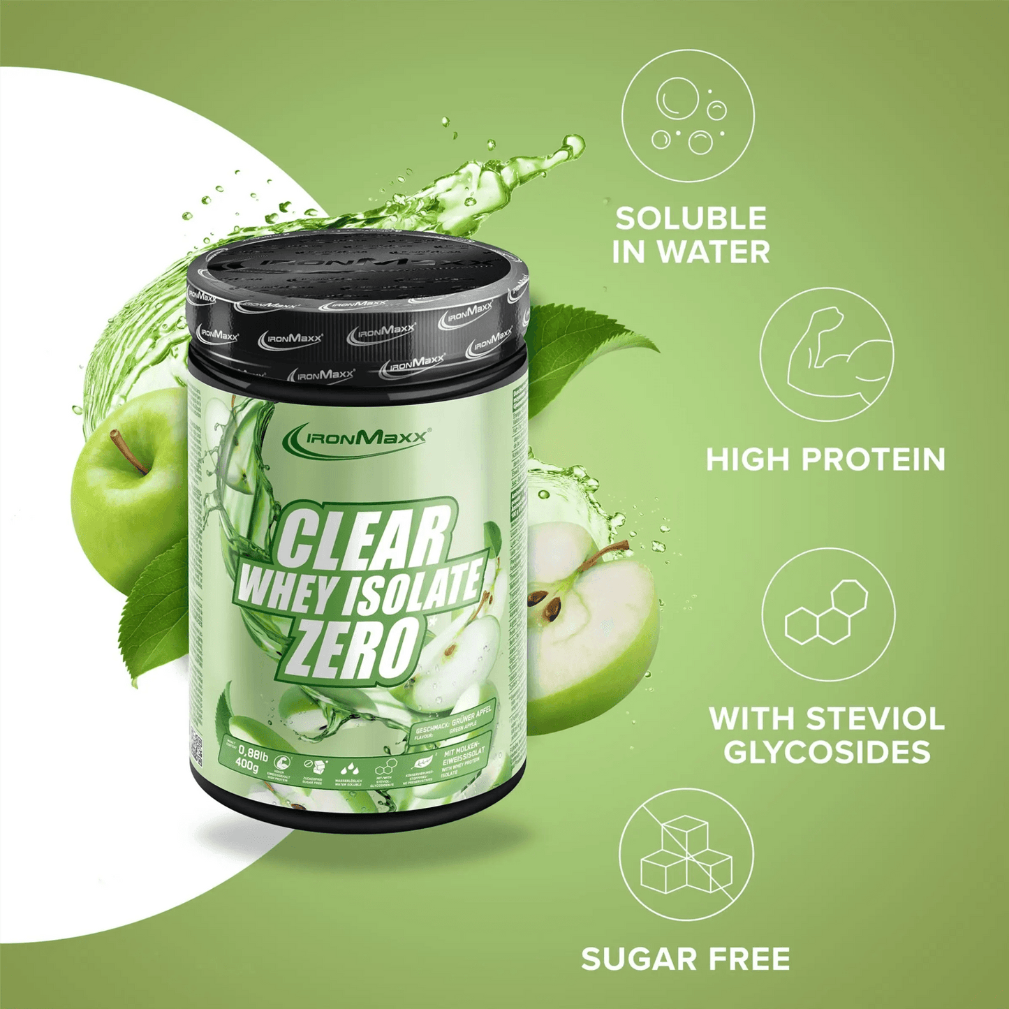 IRONMAXX CLEAR 100% WHEY ISOLATE ZERO | 400g | Multiple Flavors, Refreshing & Sugar-Free Protein - QIMIA NUTRITION