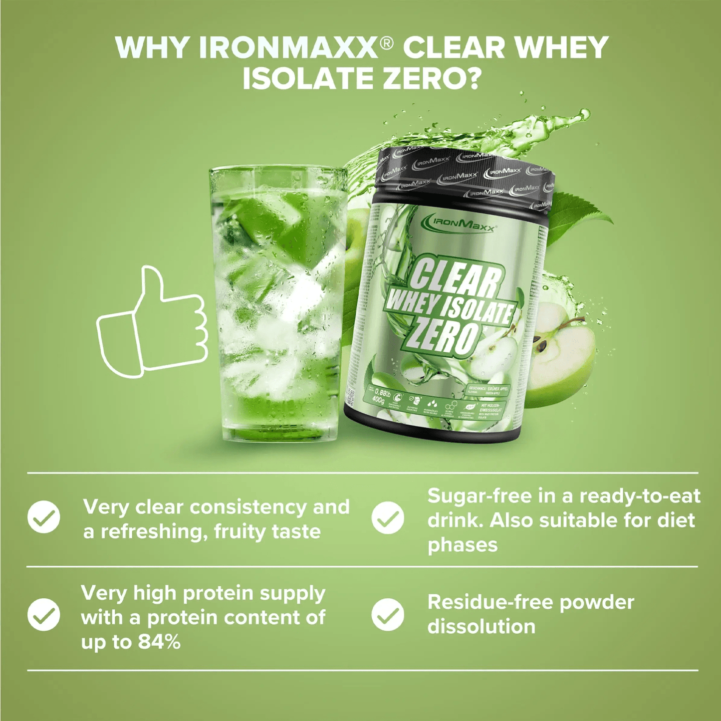 IRONMAXX CLEAR 100% WHEY ISOLATE ZERO | 400g | Multiple Flavors, Refreshing & Sugar-Free Protein - QIMIA NUTRITION