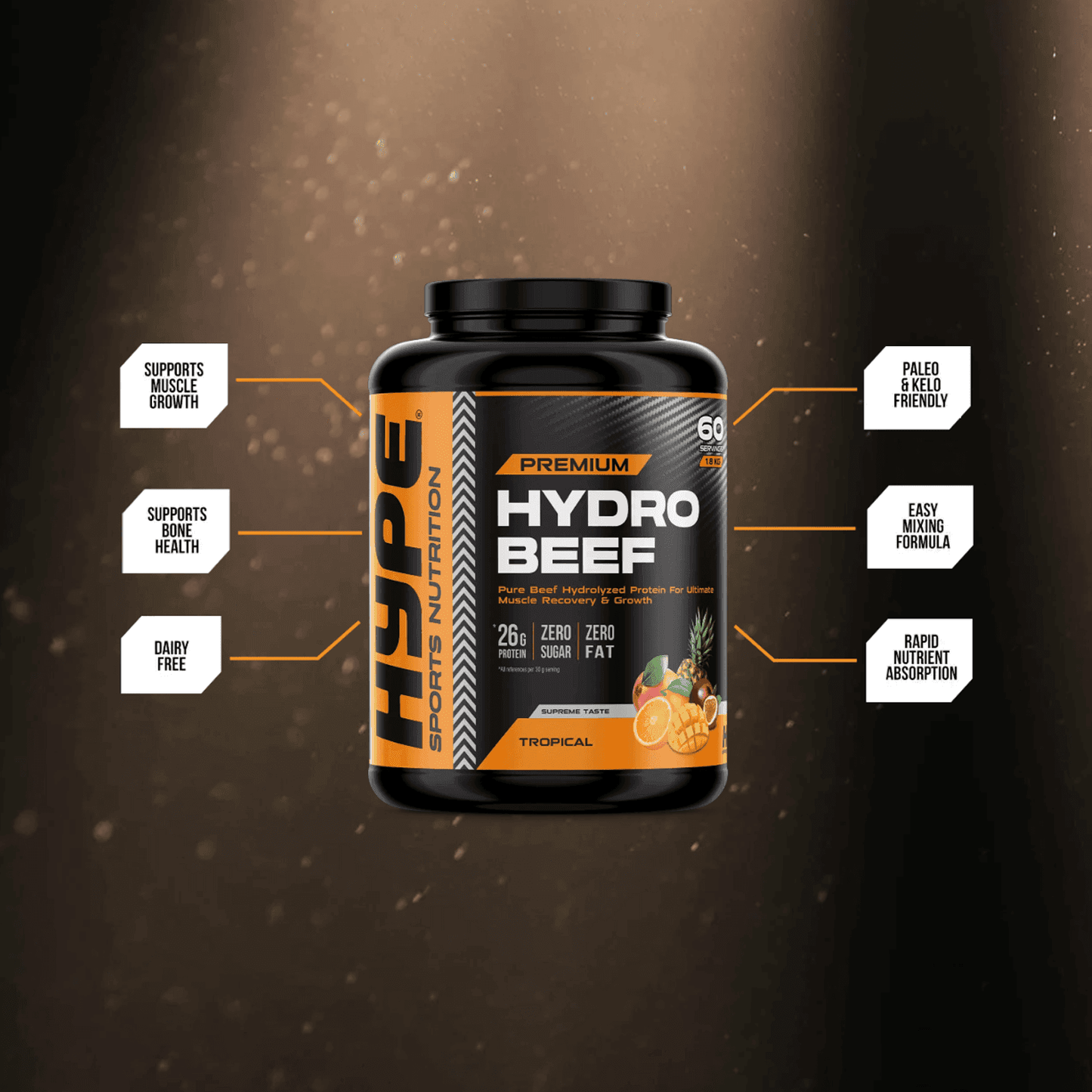 HYPE HYDRO BEEF Protein Powder | 1800 grams | Pure Hydrolyzed Beef Protein for Muscle & Joint Support - QIMIA NUTRITION