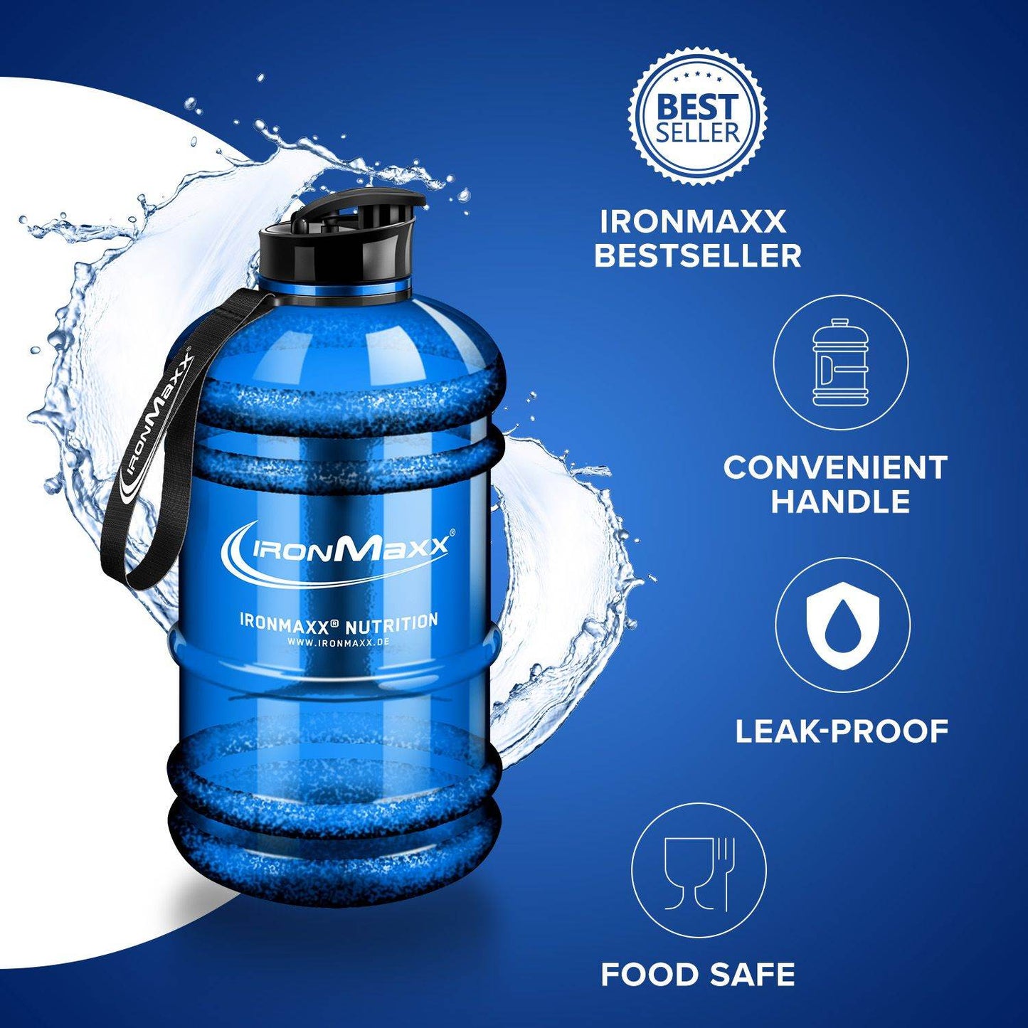 IRONMAXX WATER GALLON | 2200ml | Leak-Proof BPA-Free Hydration Bottle - QIMIA NUTRITION