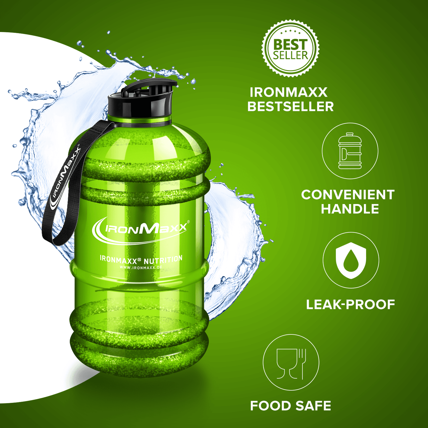 IRONMAXX WATER GALLON | 2200ml | Leak-Proof BPA-Free Hydration Bottle - QIMIA NUTRITION