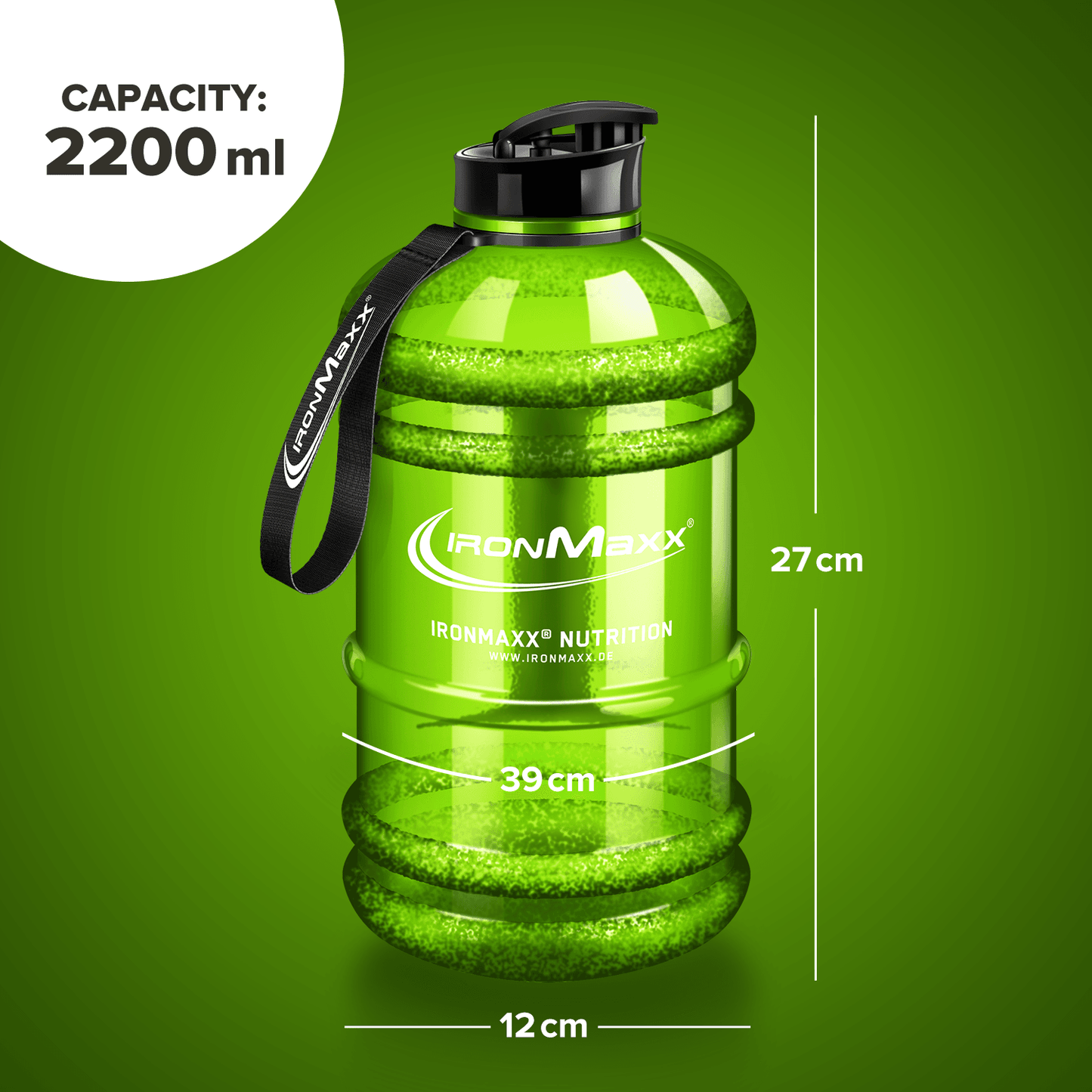 IRONMAXX WATER GALLON | 2200ml | Leak-Proof BPA-Free Hydration Bottle - QIMIA NUTRITION