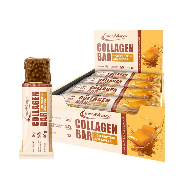 IRONMAXX Collagen Bar | 12 x 40g | Multiple Flavours, Grass-Fed Collagen, Low Sugar, High Protein - QIMIA NUTRITION