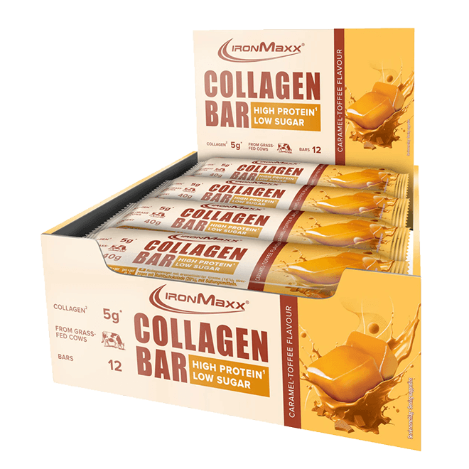 IRONMAXX Collagen Bar | 12 x 40g | Multiple Flavours, Grass-Fed Collagen, Low Sugar, High Protein - QIMIA NUTRITION