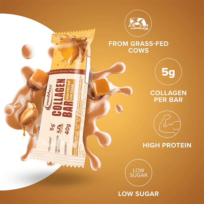 IRONMAXX Collagen Bar | 12 x 40g | Multiple Flavours, Grass-Fed Collagen, Low Sugar, High Protein - QIMIA NUTRITION