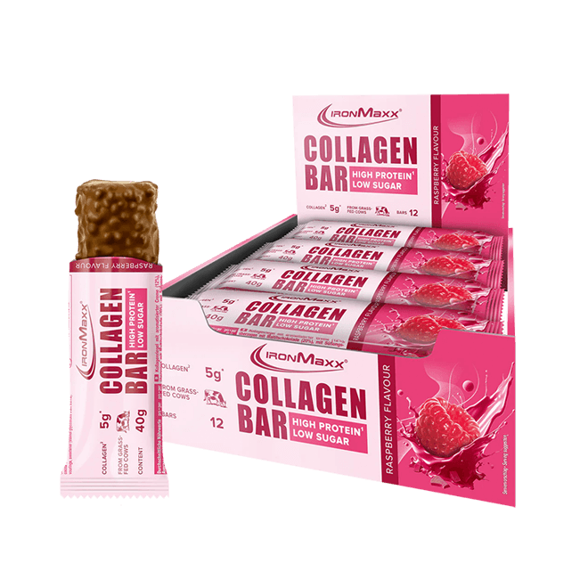 IRONMAXX Collagen Bar | 12 x 40g | Multiple Flavours, Grass-Fed Collagen, Low Sugar, High Protein - QIMIA NUTRITION