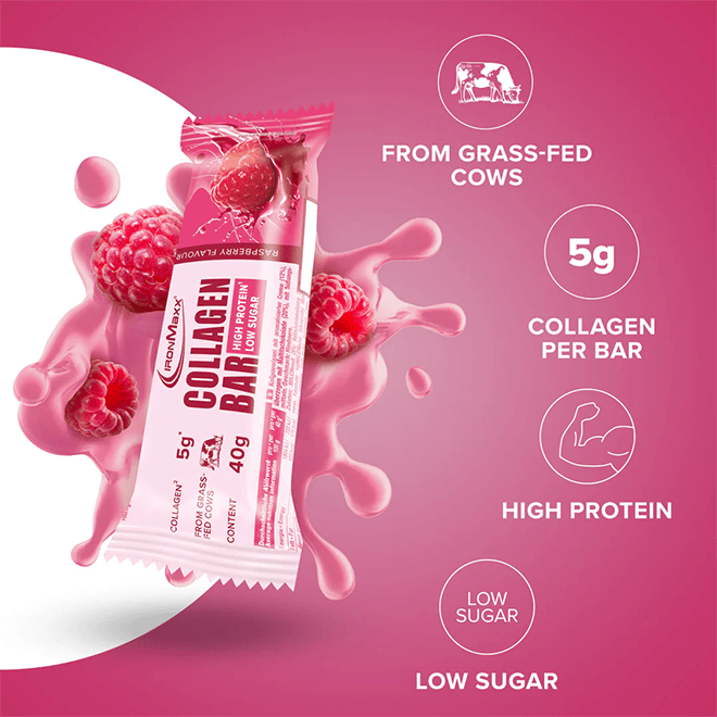 IRONMAXX Collagen Bar | 12 x 40g | Multiple Flavours, Grass-Fed Collagen, Low Sugar, High Protein - QIMIA NUTRITION