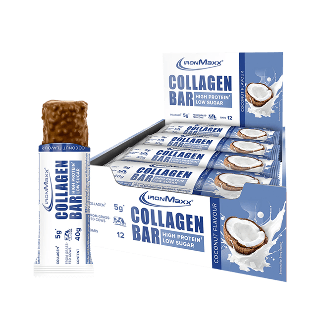 IRONMAXX Collagen Bar | 12 x 40g | Multiple Flavours, Grass-Fed Collagen, Low Sugar, High Protein - QIMIA NUTRITION