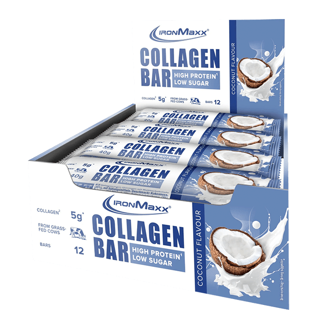 IRONMAXX Collagen Bar | 12 x 40g | Multiple Flavours, Grass-Fed Collagen, Low Sugar, High Protein - QIMIA NUTRITION