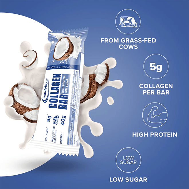 IRONMAXX Collagen Bar | 12 x 40g | Multiple Flavours, Grass-Fed Collagen, Low Sugar, High Protein - QIMIA NUTRITION