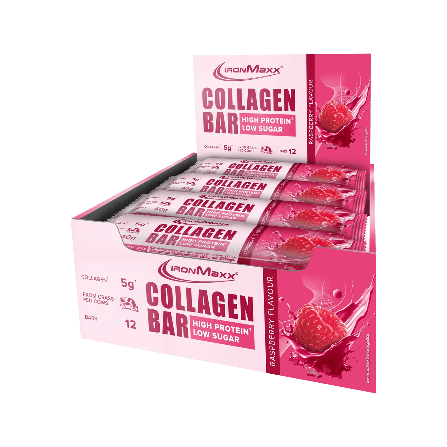 IRONMAXX Collagen Bar | 12 x 40g | Multiple Flavours, Grass-Fed Collagen, Low Sugar, High Protein - QIMIA NUTRITION