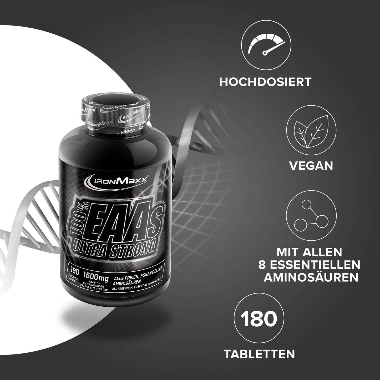 IRONMAXX 100% EAAs Ultra Strong Tablets | 180 Count | Complete Essential Amino Acid Formula with BCAAs - QIMIA NUTRITION