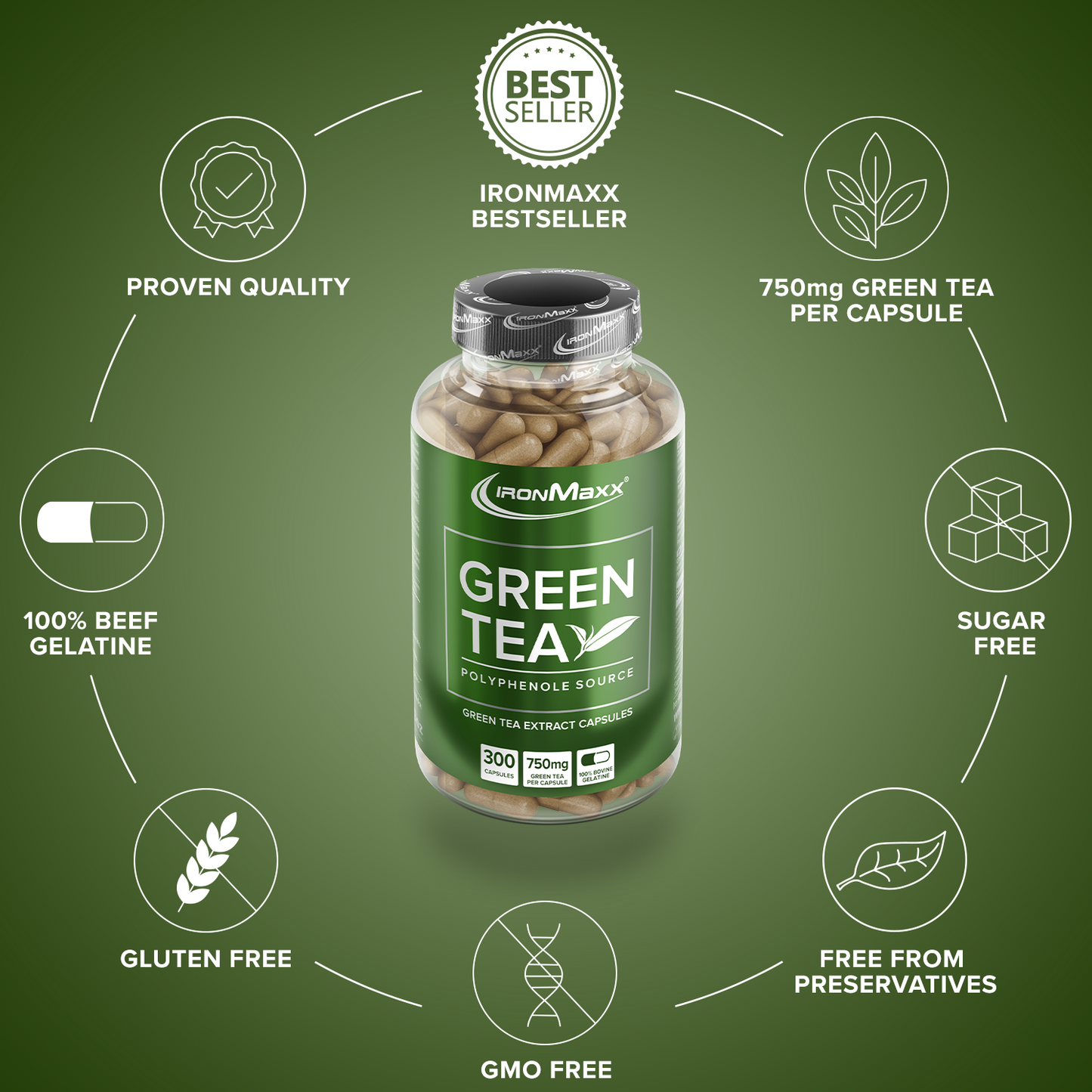 IRONMAXX Green Tea | 300 Capsules by IRONMAXX - Premium HEALTH & CARE available at Qimia Nutrition UAE