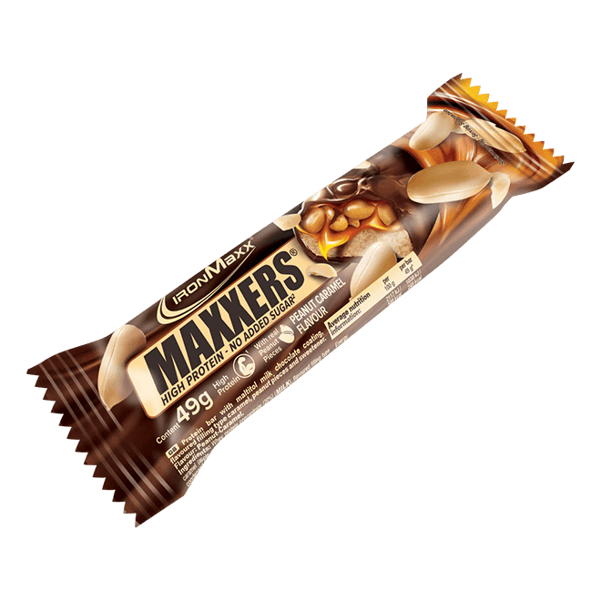 IRONMAXX Maxxers Peanut Caramel | 24 x 49g | No Added Sugar Protein Bar - QIMIA NUTRITION
