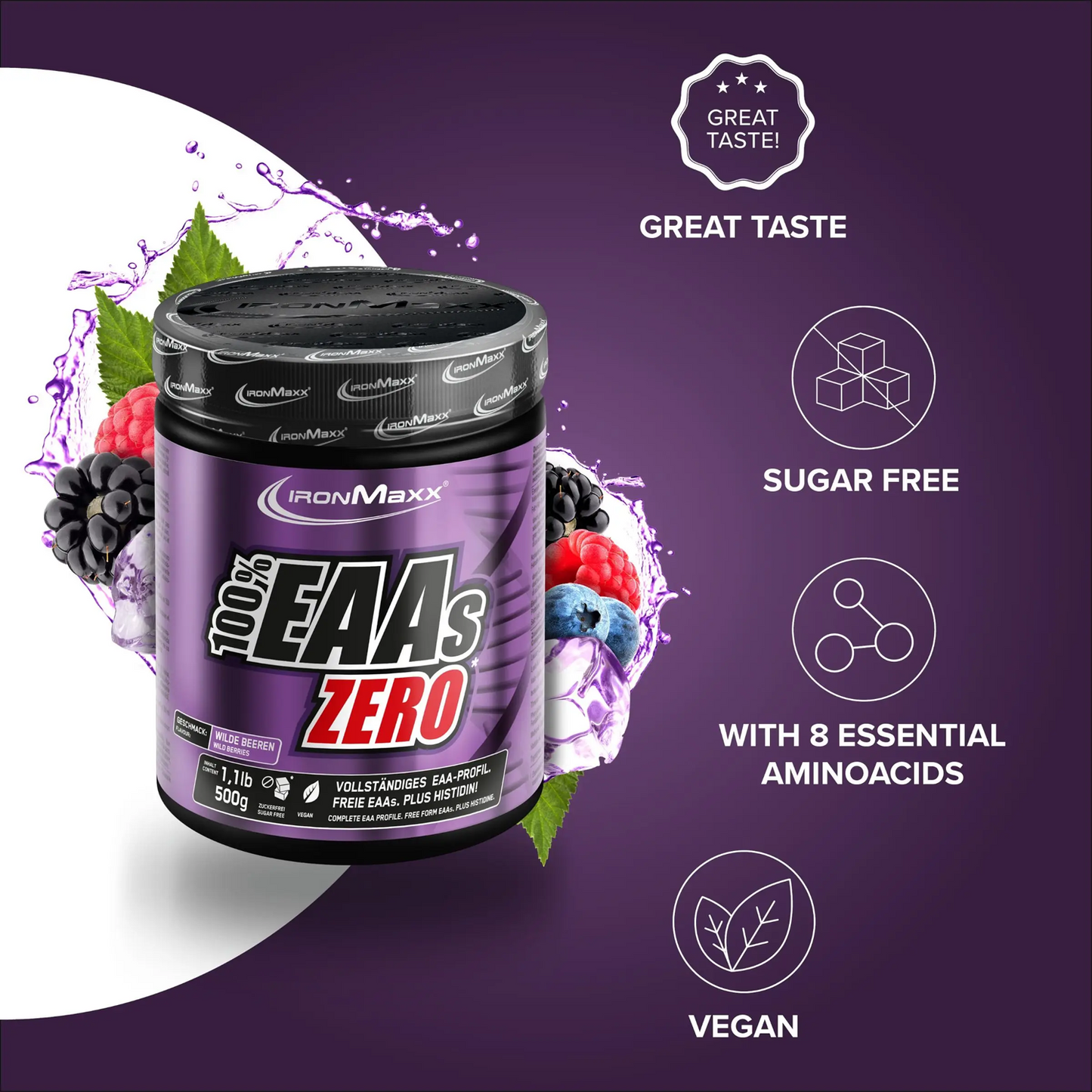 IRONMAXX 100% EAAs Zero | Essential Amino Acids + Histidine | 500g | Multiple Flavors Available
