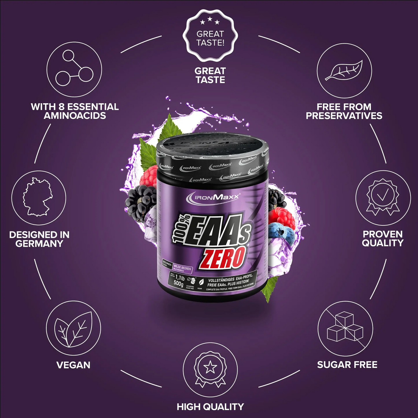 IRONMAXX 100% EAAs Zero | Essential Amino Acids + Histidine | 500g | Multiple Flavors Available