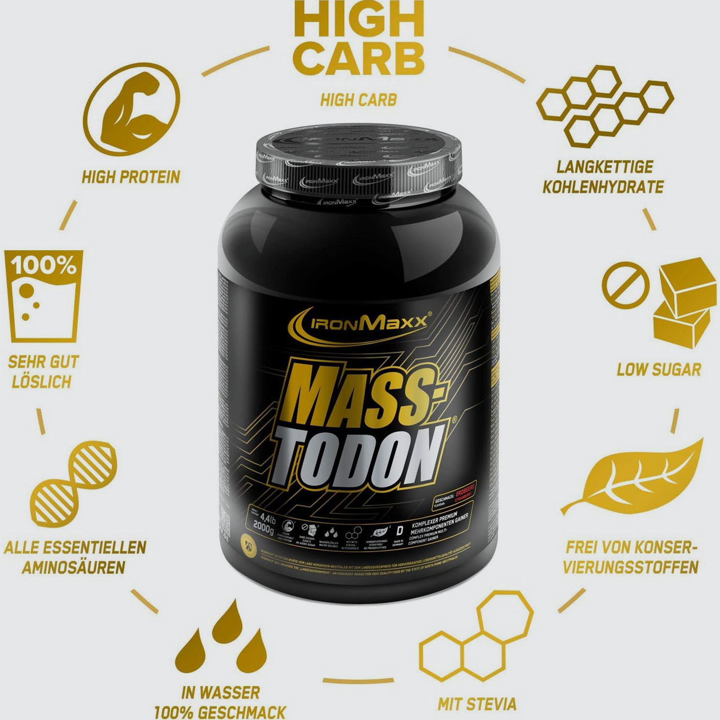 IRONMAXX Masstodon | 2000g can by IRONMAXX - Premium WEIGHT GAINERS available at Qimia Nutrition UAE