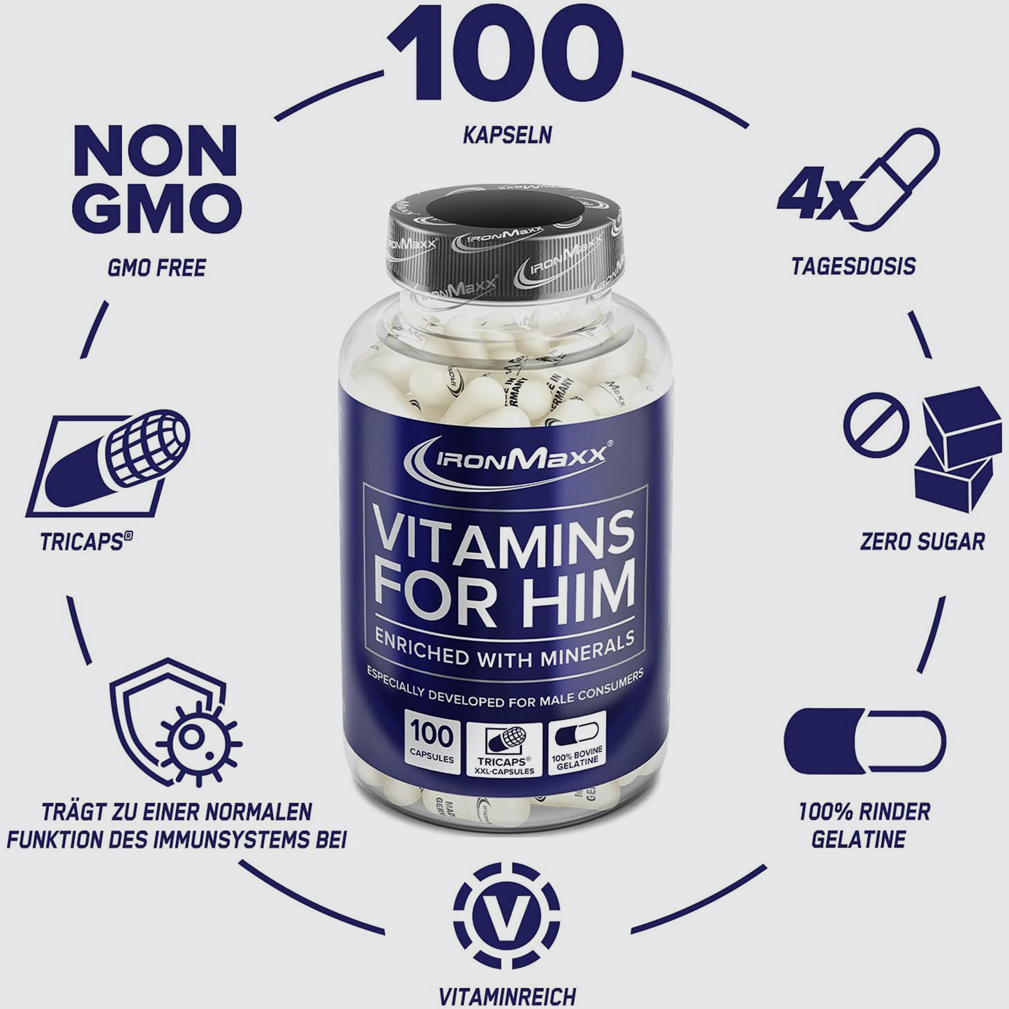 IRONMAXX Vitamins for Him | 100 caps by IRONMAXX - Premium VITAMINS available at Qimia Nutrition UAE