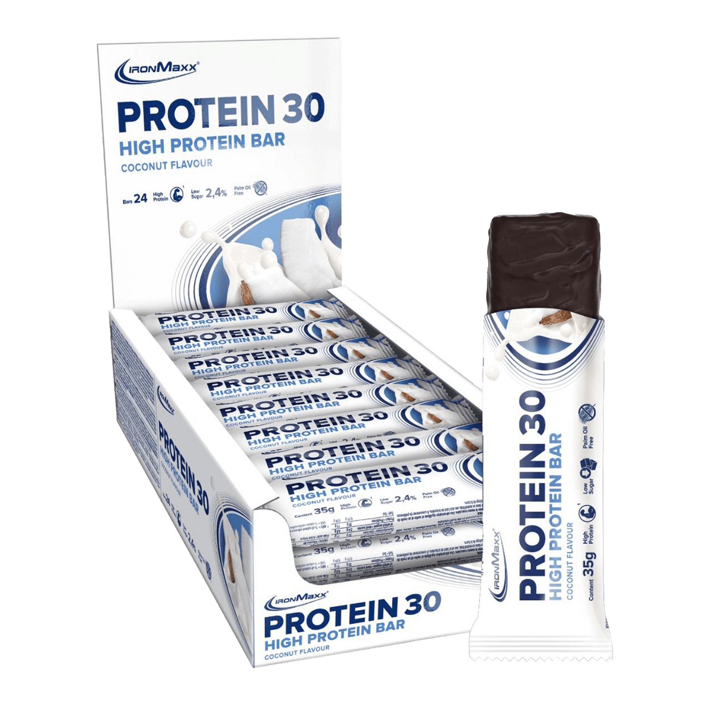 IRONMAXX PROTEIN 30 Bar | 24 x 35g | 30% Protein, Multiple Flavours, Low Sugar, Vitamin-Enriched - QIMIA NUTRITION