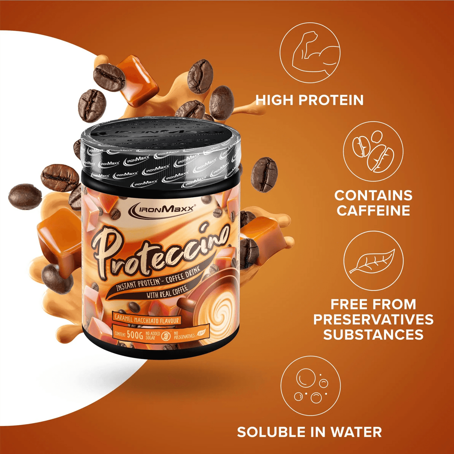 IRONMAXX Proteccino | Protein Coffee with Whey Protein & Real Coffee Extract | 500g | Multiple Flavors Available - QIMIA NUTRITION