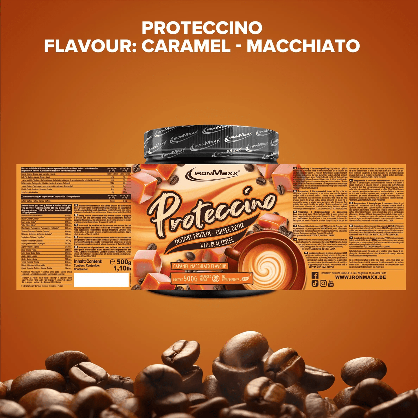IRONMAXX Proteccino | Protein Coffee with Whey Protein & Real Coffee Extract | 500g | Multiple Flavors Available - QIMIA NUTRITION