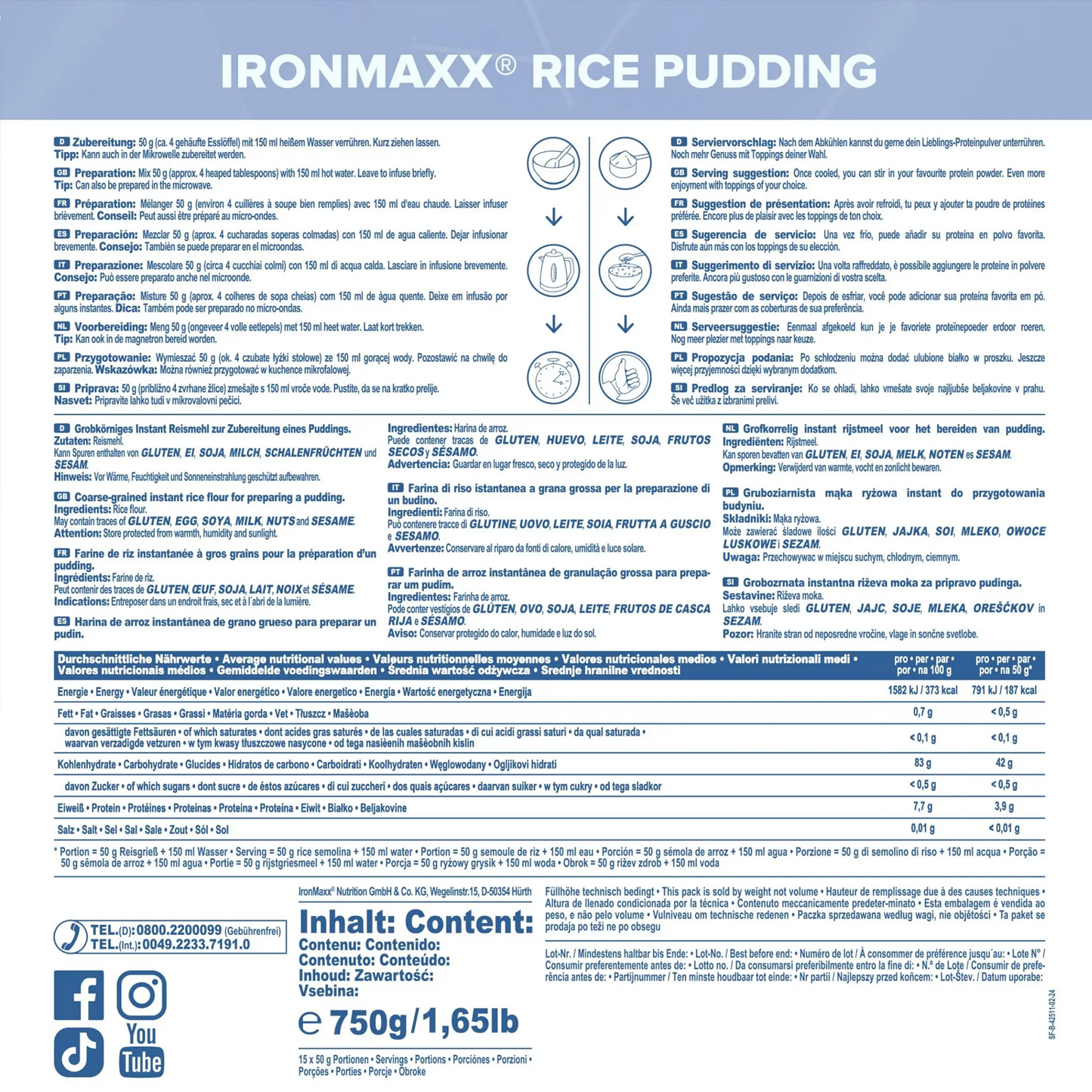 IRONMAXX Rice Pudding | 750g Bag by IRONMAXX - Premium HEALTHY FOODS available at Qimia Nutrition UAE