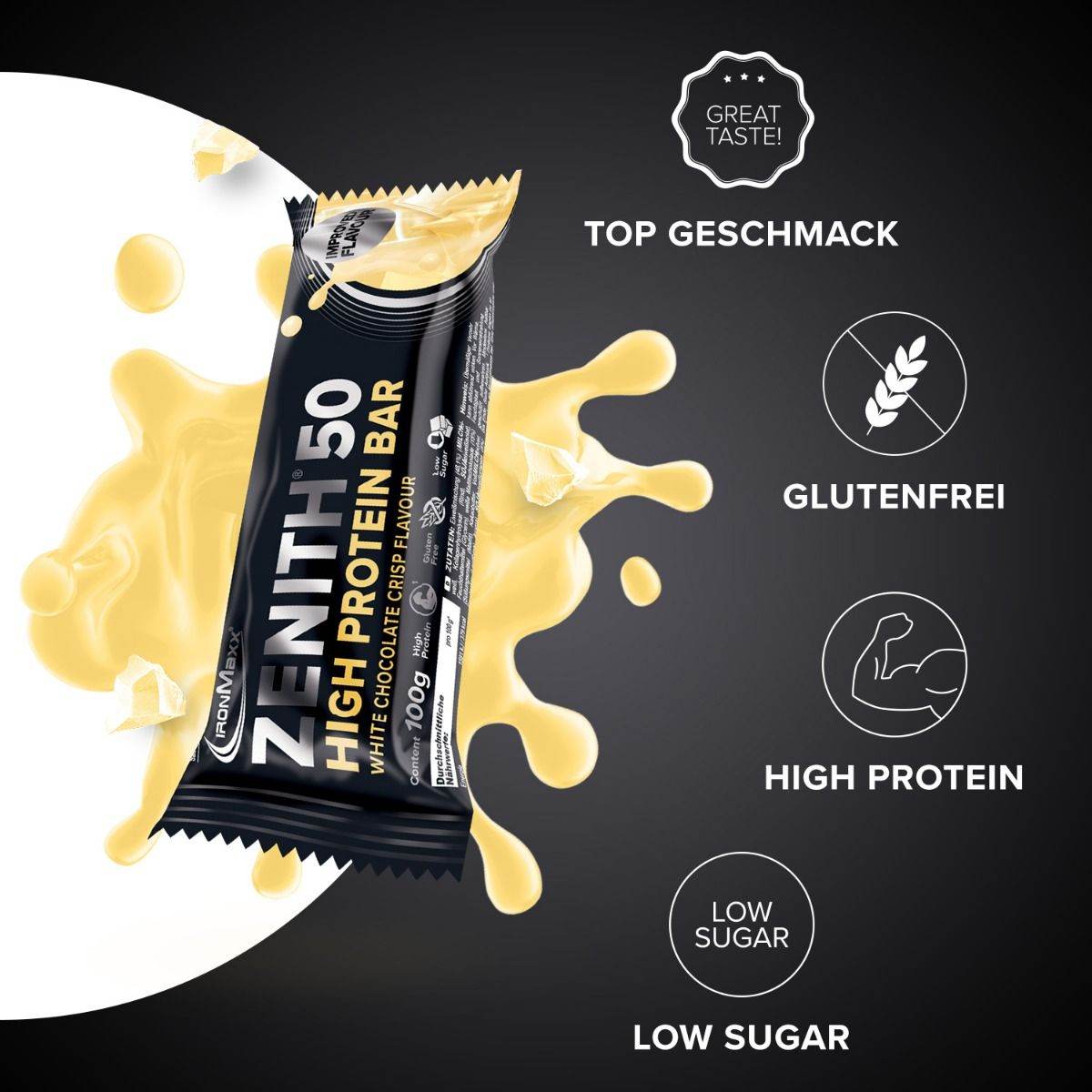 IRONMAXX ZENITH 50 Protein Bar 45g | 50% Protein, Low Sugar - QIMIA NUTRITION