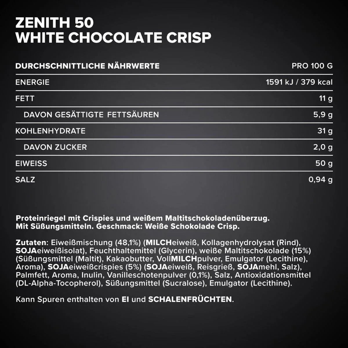 ZENITH 50 Bar 45g, pack of 16 | 50% Protein, Low Sugar - Qimia Nutrition