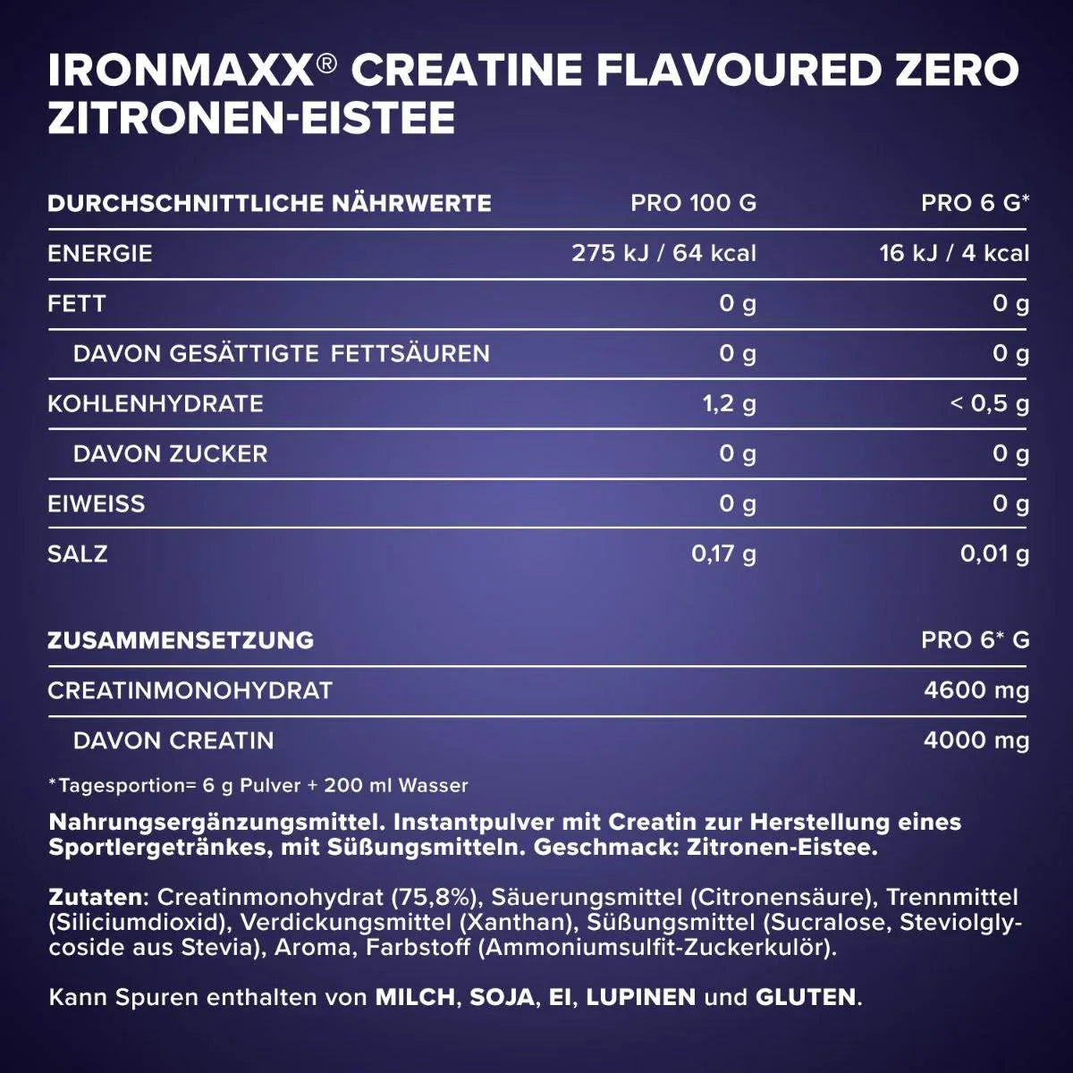 CREATINE FLAVOURED ZERO | 250g - Qimia Nutrition