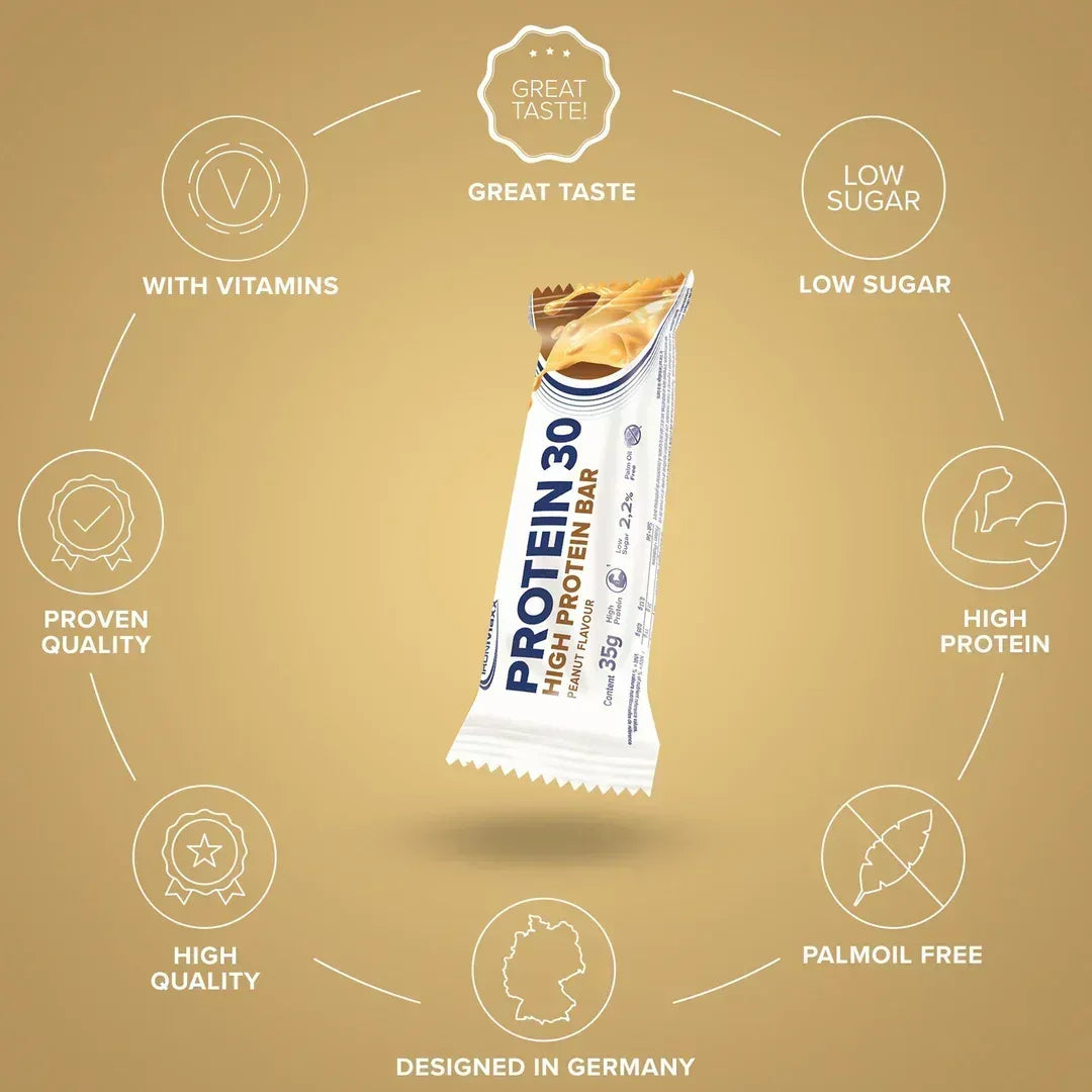 PROTEIN 30 Bar 35g, pack of 24 | 30% Protein, Low Sugar, Vitamin-Enriched - Qimia Nutrition