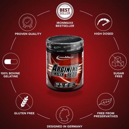 IRONMAXX Arginine Simplex 1600 | 300 TRICAPS by IRONMAXX - Premium ENERGY BOOSTERS available at Qimia Nutrition UAE