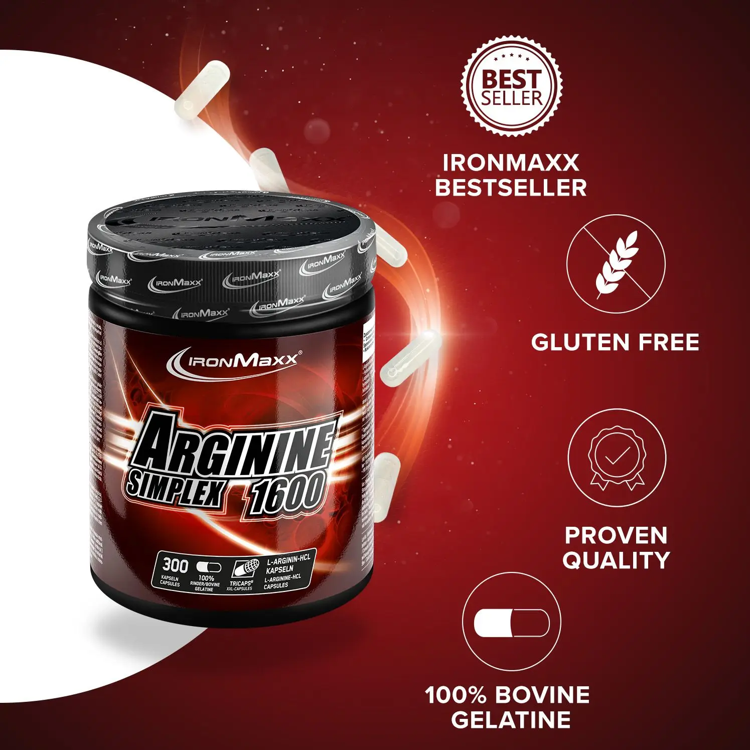 IRONMAXX Arginine Simplex 1600 | 300 TRICAPS by IRONMAXX - Premium ENERGY BOOSTERS available at Qimia Nutrition UAE