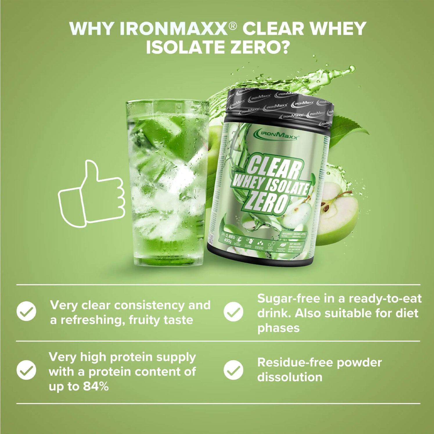IRONMAXX CLEAR 100% WHEY ISOLATE ZERO | 400g by IRONMAXX - Premium PROTEINS available at Qimia Nutrition UAE