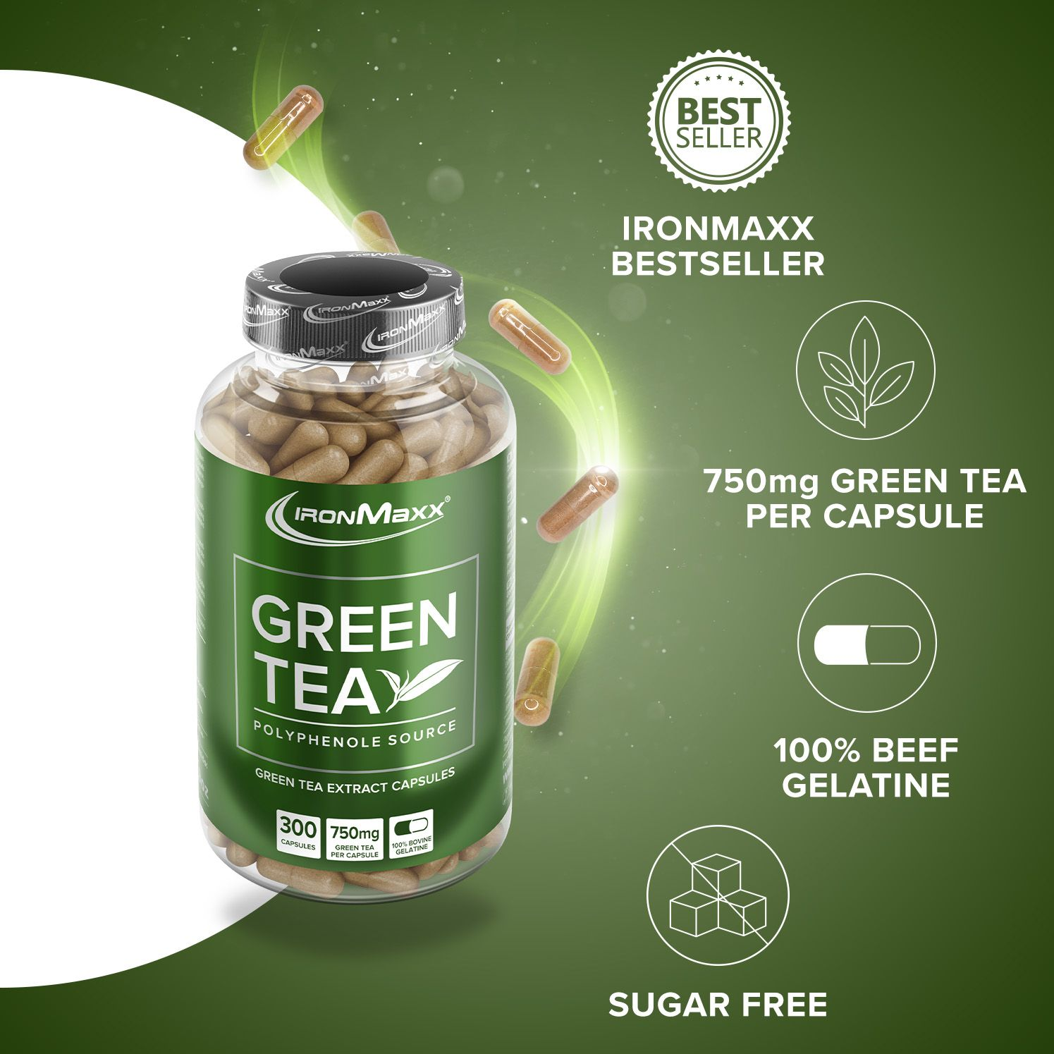 IRONMAXX Green Tea | 300 Capsules by IRONMAXX - Premium HEALTH & CARE available at Qimia Nutrition UAE