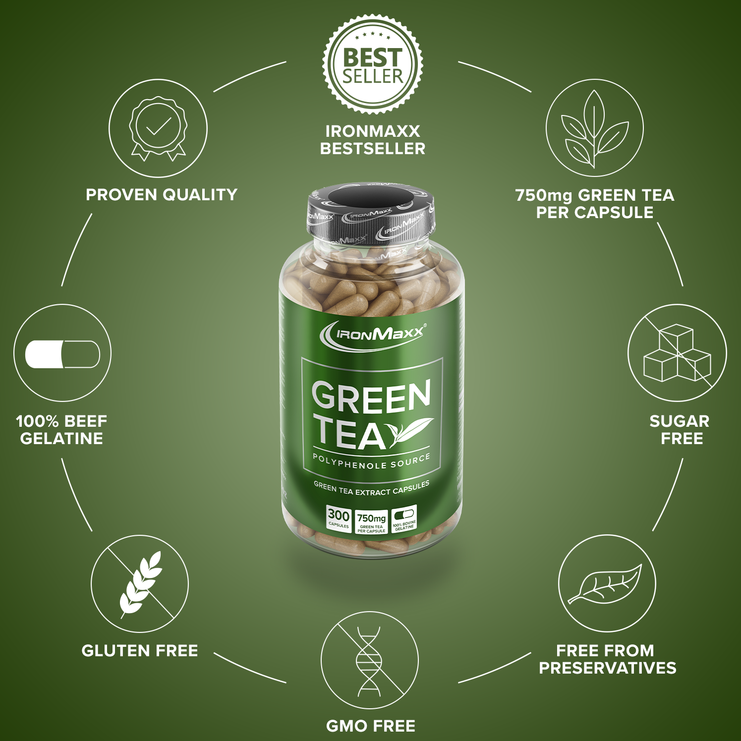 IRONMAXX Green Tea | 300 Capsules by IRONMAXX - Premium HEALTH & CARE available at Qimia Nutrition UAE