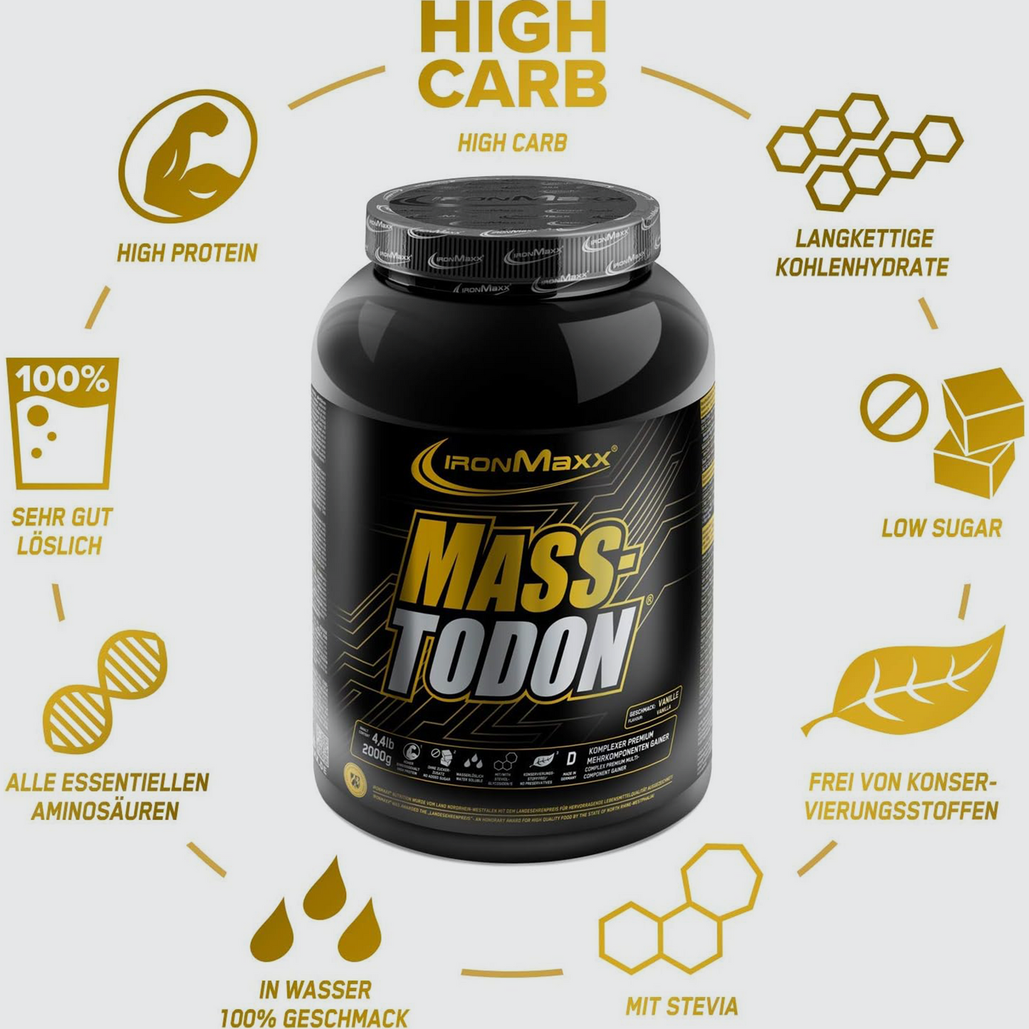 IRONMAXX Masstodon | 2000g can by IRONMAXX - Premium WEIGHT GAINERS available at Qimia Nutrition UAE