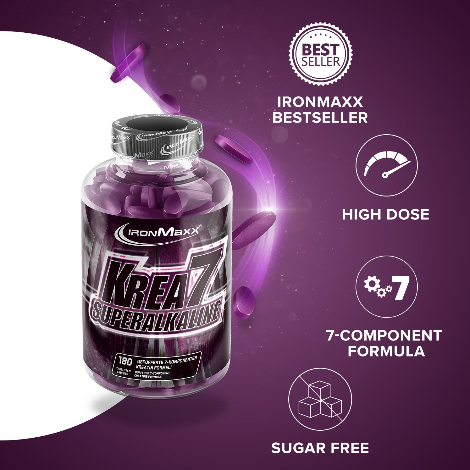 IRONMAXX Krea7 Superalkaline Creatine | 180 Tablets by IRONMAXX - Premium CREATINES available at Qimia Nutrition UAE